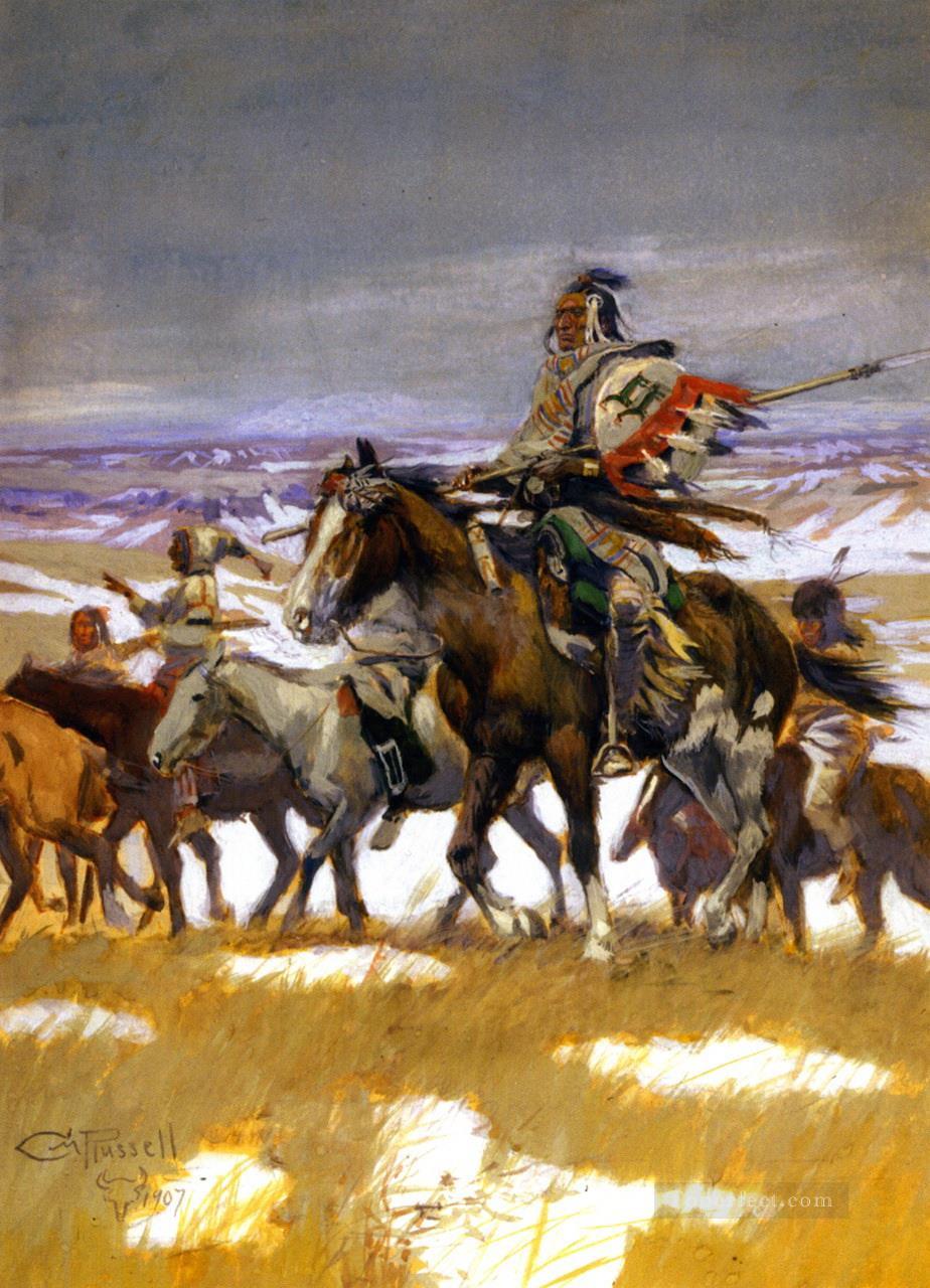 1907 年冬のカラスの偵察 チャールズ マリオン ラッセル アメリカン インディアン油絵